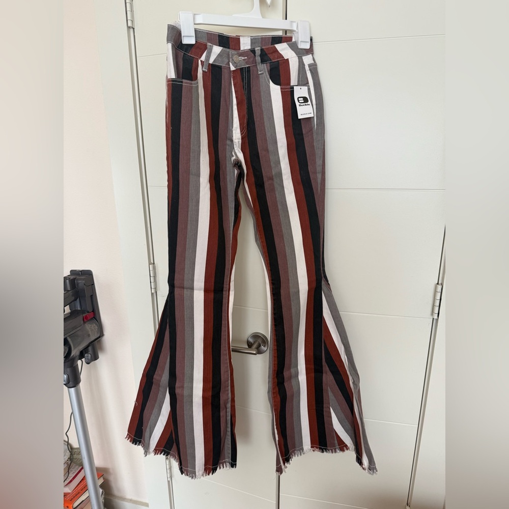 Buckle Multicolor Striped Flare Jeans